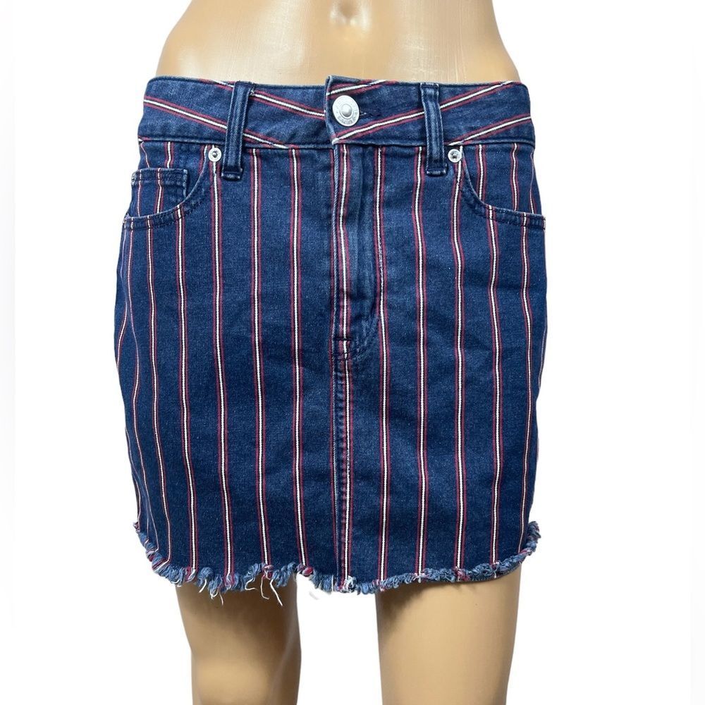 American Eagle Striped High-Rise Super Stretch Mini Denim Skirt  Size 8